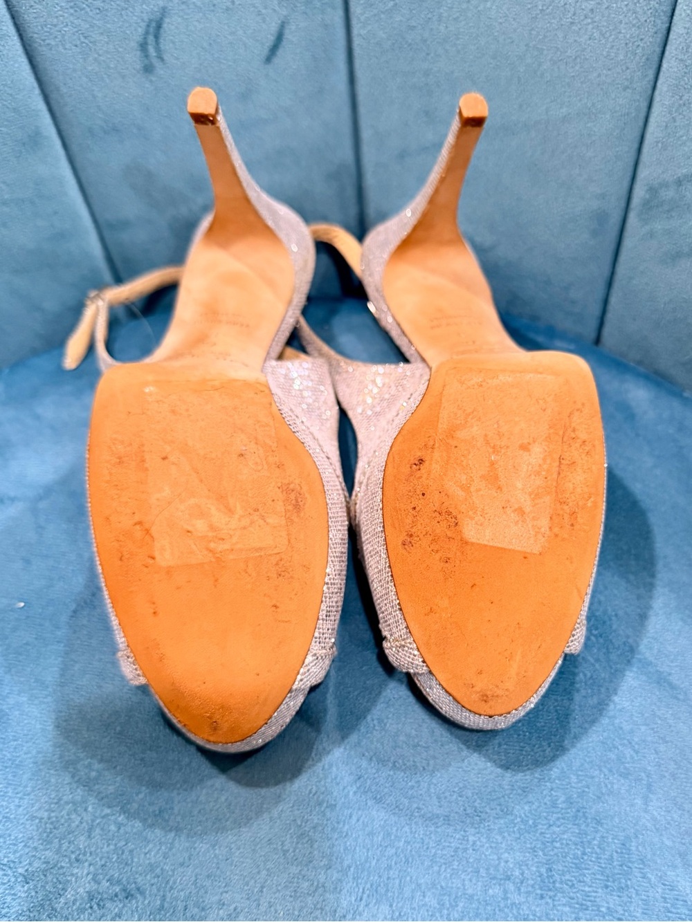 EUC - Kate Spade Strappy Silver Slingback Heels - Size 7 - Picture 6 of 6